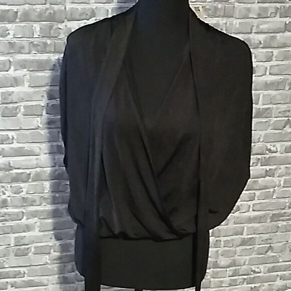 Zara black wrap front sleeveless batwing neck tie blouse - Picture 7 of 11
